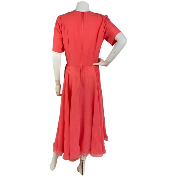 Vintage Dress1980s Special Occasion Chiffon Flair Skirt Flamingo Color Medium - Picture 4 of 7